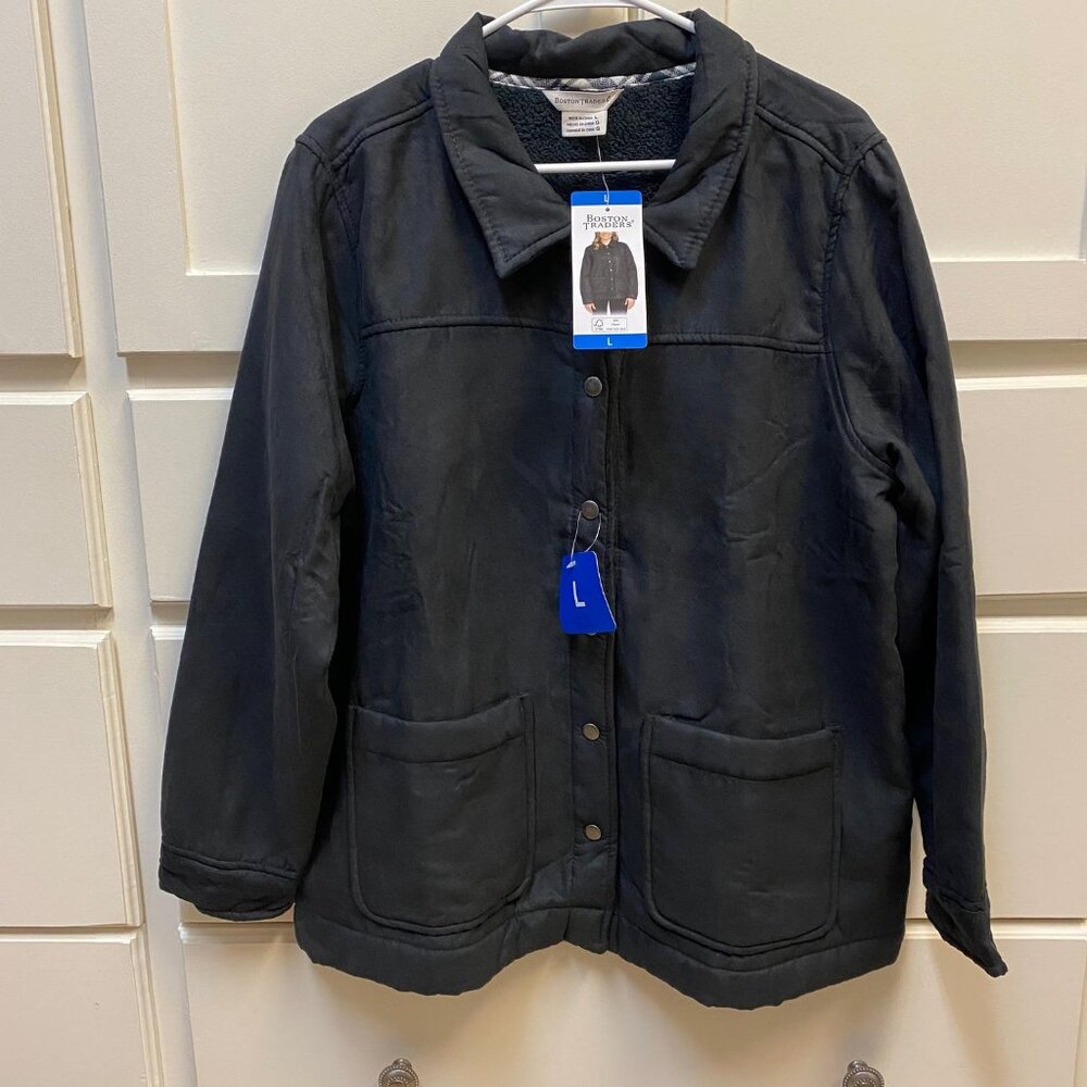 NWT Women's Boston Traders Black Fleece Lined Trucker Jacket, Large